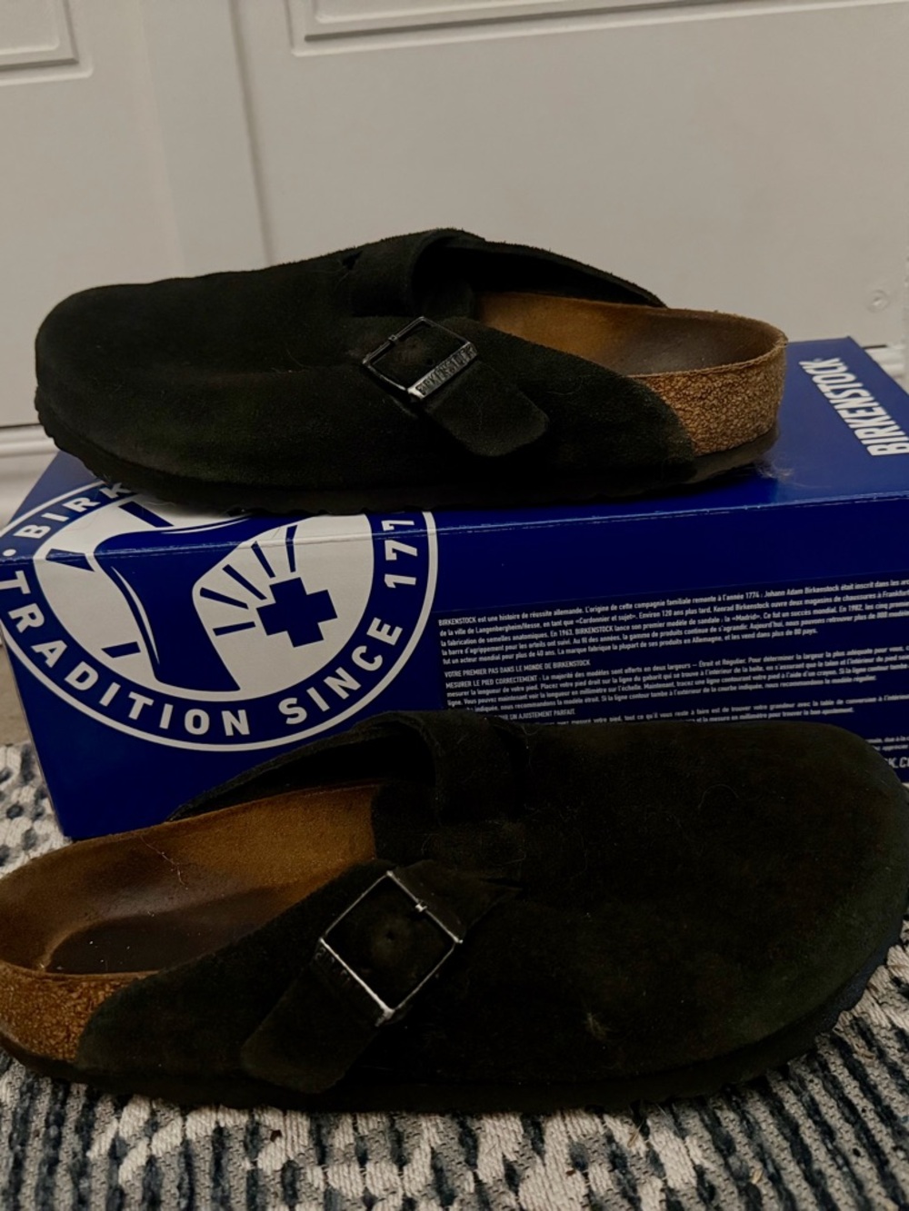 Birkenstock Boston Clogs in Black Suede with Buckle